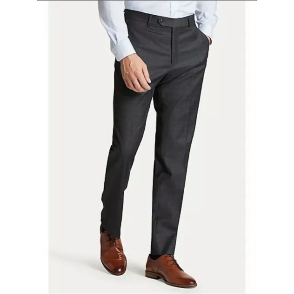 TOMMY HILFIGER Mens Tyler Gray Windowpane Slim Fit Flat Front Dress Pants